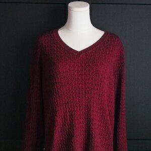 Karen Scott | Red/Black Mix Cotton V-neck Sweater